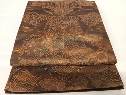 平和屋着物◎六通柄袋帯　更紗花文　正絹　逸品　AABA6262yx