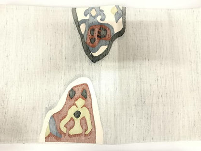 平和屋着物◎太鼓柄袋帯　紬地　幾何学文様　正絹　逸品　AABA6269yx