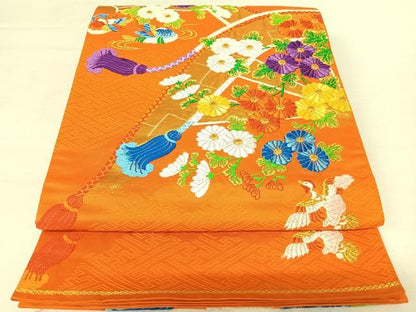 平和屋着物◎六通柄袋帯　唐織　鴛鴦花文　金糸　正絹　逸品　AABA6274yx