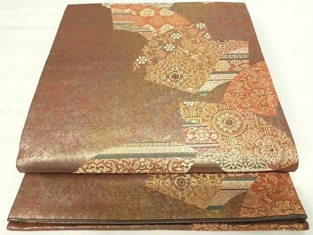 平和屋着物◎六通柄袋帯　人物更紗花文　金糸　正絹　逸品　AABA6285yx