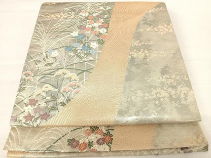 平和屋着物◎六通柄袋帯　唐織　流水花文　金銀糸　正絹　逸品　AABA6288yx