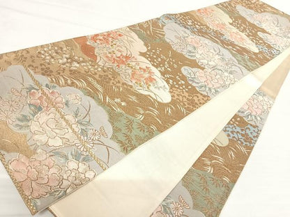 平和屋着物◎西陣　六通柄袋帯　唐織　光琳優美文　金糸　正絹　逸品　AABA6289yx