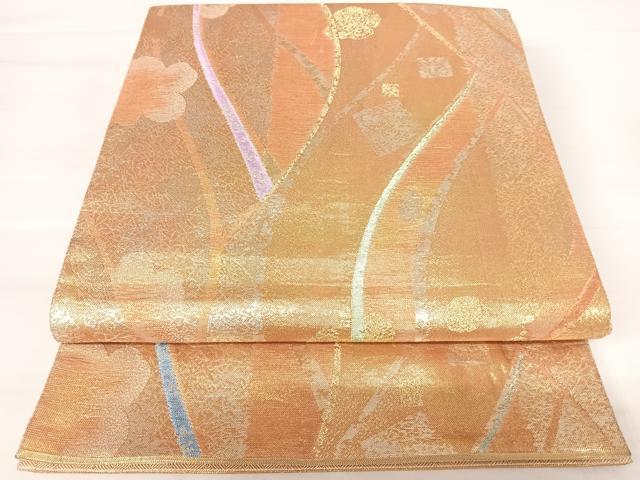 平和屋着物◎佐賀錦　六通柄袋帯　流水花文　金銀糸　正絹　逸品　AABA6294yx