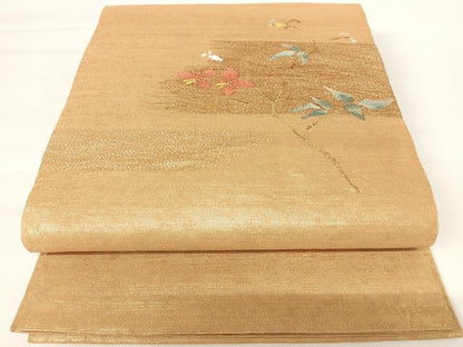 平和屋着物◎太鼓柄袋帯 草花文 金糸 正絹 逸品 AABA6295yx