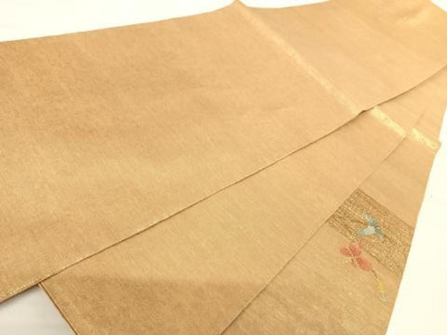 平和屋着物◎太鼓柄袋帯 草花文 金糸 正絹 逸品 AABA6295yx