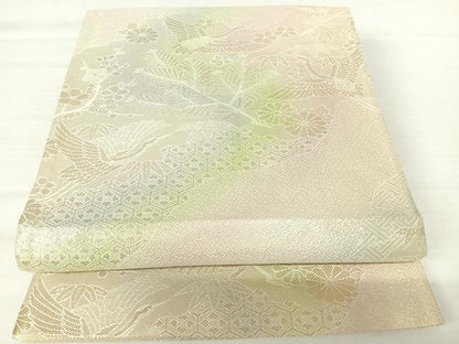 平和屋着物◎佐賀錦 六通柄袋帯 飛鶴花文 金糸 正絹 逸品 AABA6296yx