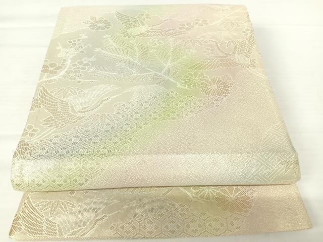 平和屋着物◎佐賀錦 六通柄袋帯 飛鶴花文 金糸 正絹 逸品 AABA6296yx