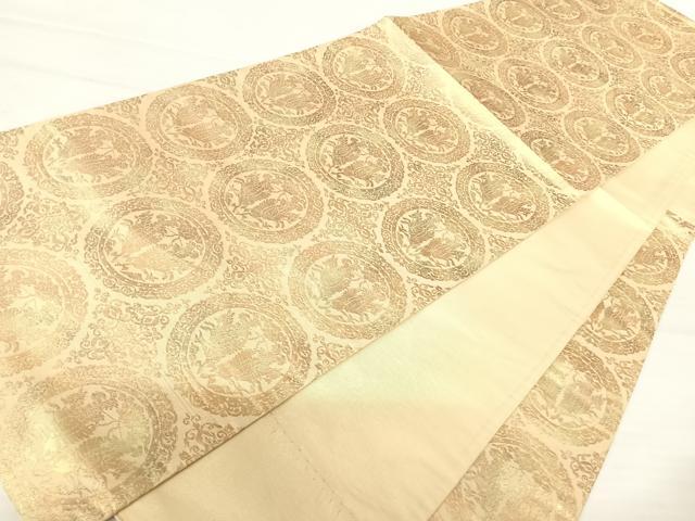 平和屋着物◎六通柄袋帯 狩猟文 金糸 正絹 逸品 AABA6298yx