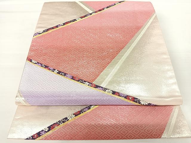 平和屋着物◎六通柄袋帯 唐織 切嵌花文 金銀糸 正絹 逸品 AABA6304yx