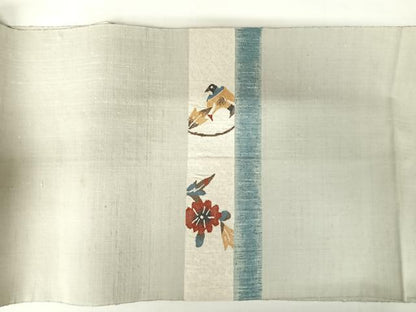 平和屋着物◎太鼓柄袋帯 紬地 花鳥文 正絹 逸品 AABA6309yx