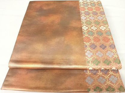 平和屋着物◎六通柄袋帯 唐織 霞亀甲花文 金糸 正絹 逸品 AABA6312yx