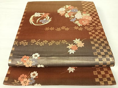 平和屋着物◎六通柄袋帯 唐織 花丸文 金糸 正絹 逸品 AABA6321yx
