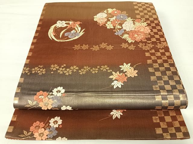 平和屋着物◎六通柄袋帯 唐織 花丸文 金糸 正絹 逸品 AABA6321yx