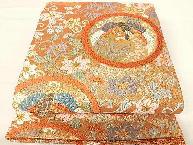 平和屋着物◎佐賀錦　六通柄袋帯　唐織　鉄線丸文　金糸　正絹　逸品　AABA6330yx