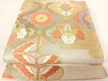 平和屋着物◎六通柄袋帯 唐織 花蝶文 金銀糸 正絹 逸品 AABA6333yx