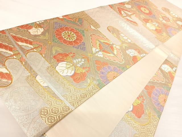 平和屋着物◎六通柄袋帯 唐織 花蝶文 金銀糸 正絹 逸品 AABA6333yx