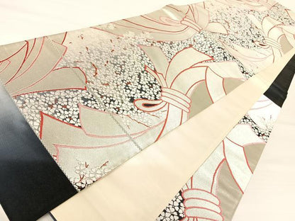 平和屋着物◎西陣 六通柄袋帯 唐織 結び紐花文 銀糸 正絹 逸品 AABA6334yx