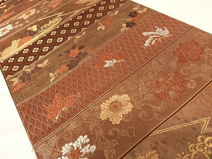 平和屋着物◎六通柄袋帯　唐織　更紗花蝶文　金糸　正絹　逸品　AABA6336yx