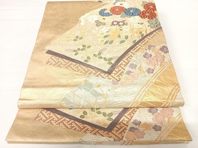 平和屋着物◎六通柄袋帯　唐織　地紙花文　金銀糸　正絹　逸品　AABA6338yx
