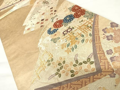 平和屋着物◎六通柄袋帯　唐織　地紙花文　金銀糸　正絹　逸品　AABA6338yx