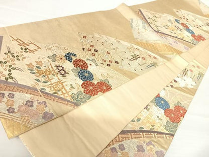 平和屋着物◎六通柄袋帯　唐織　地紙花文　金銀糸　正絹　逸品　AABA6338yx