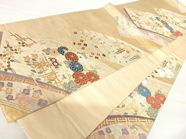 平和屋着物◎六通柄袋帯　唐織　地紙花文　金銀糸　正絹　逸品　AABA6338yx