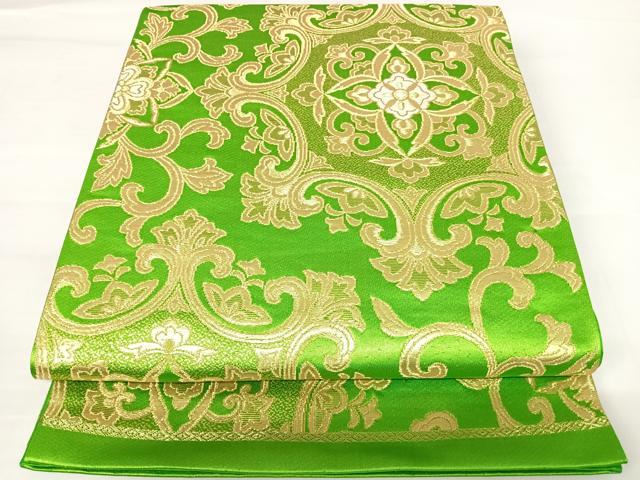 平和屋着物◎六通柄袋帯 更紗花文 金糸 正絹 逸品 AABA6342yx