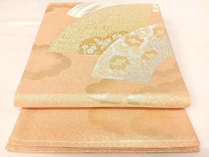 平和屋着物◎綴れ 六通柄袋帯 地紙花文 金銀糸 正絹 逸品 AABA6344yx