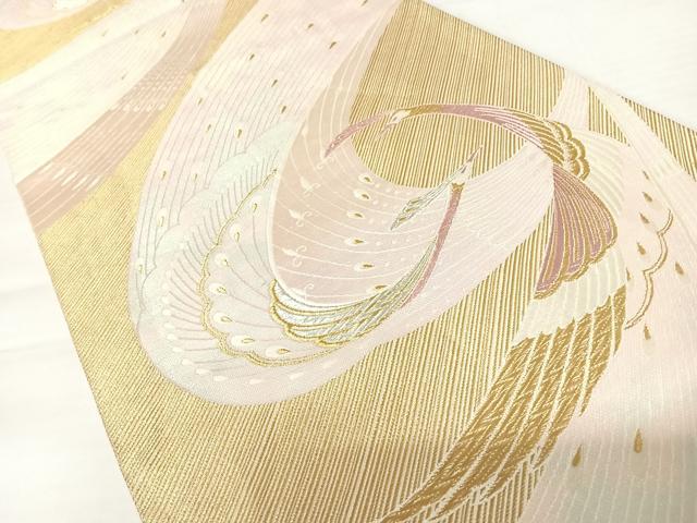 平和屋着物◎六通柄袋帯　唐織　孔雀文　金糸　正絹　逸品　AABA6347yx