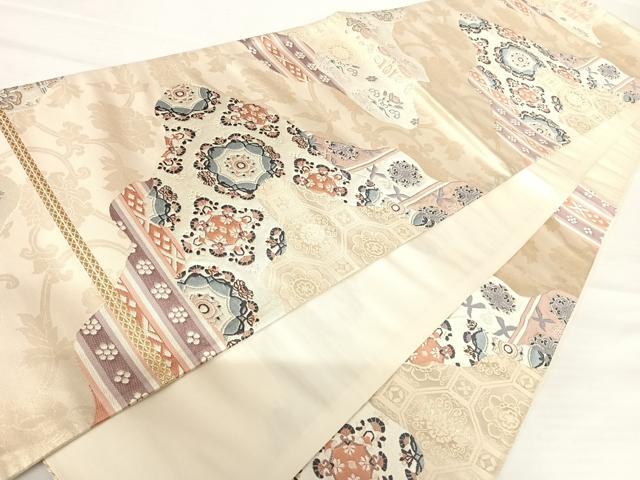 平和屋着物◎六通柄袋帯 唐織 更紗花文 金糸 正絹 逸品 AABA6354yx