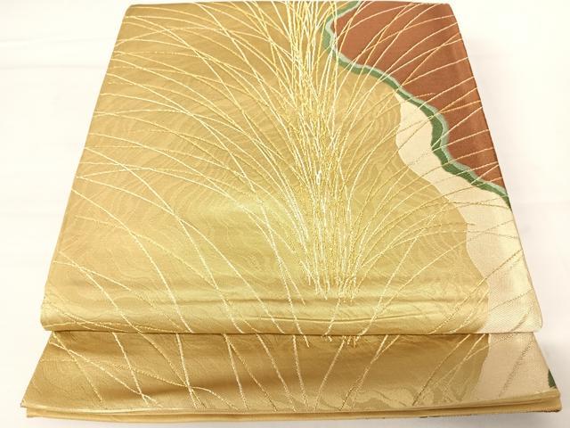平和屋着物◎六通柄袋帯 薄 金糸 正絹 逸品 AABA6359yx