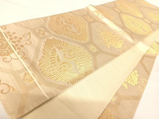 平和屋着物◎六通柄袋帯 双鶴花文 金糸 正絹 逸品 AABA6362yx