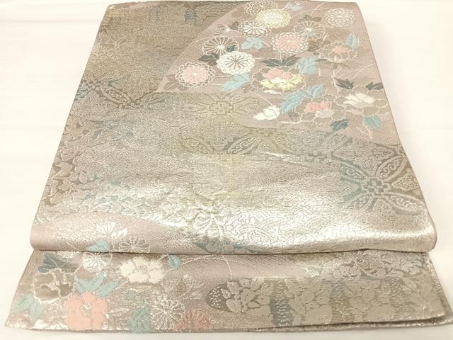 平和屋着物◎六通柄袋帯　草花文　金銀糸　正絹　逸品　AABA6363yx