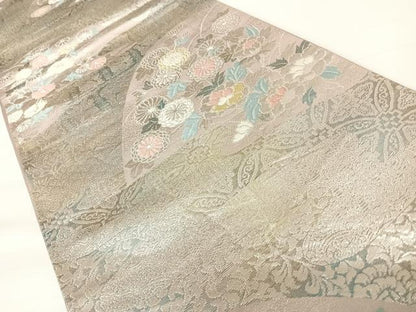 平和屋着物◎六通柄袋帯　草花文　金銀糸　正絹　逸品　AABA6363yx