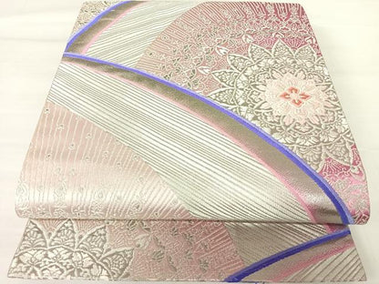 平和屋着物◎六通柄袋帯 唐織 正倉院花文 銀糸 正絹 逸品 AABA6364yx