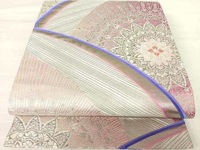 平和屋着物◎六通柄袋帯 唐織 正倉院花文 銀糸 正絹 逸品 AABA6364yx