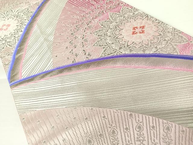 平和屋着物◎六通柄袋帯 唐織 正倉院花文 銀糸 正絹 逸品 AABA6364yx