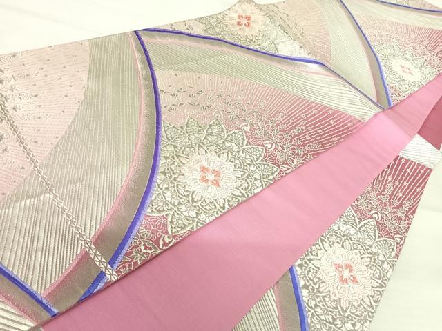平和屋着物◎六通柄袋帯 唐織 正倉院花文 銀糸 正絹 逸品 AABA6364yx