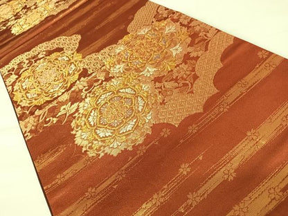 平和屋着物◎六通柄袋帯 正倉院花文 金糸 正絹 逸品 AABA6369yx