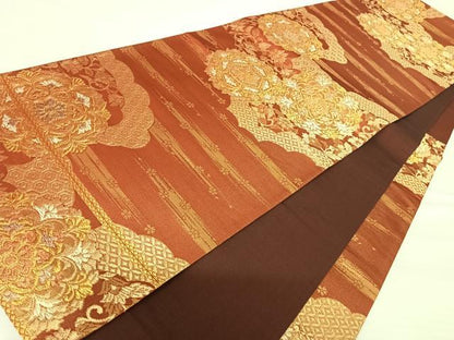 平和屋着物◎六通柄袋帯 正倉院花文 金糸 正絹 逸品 AABA6369yx