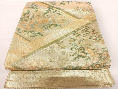 平和屋着物◎佐賀錦　六通柄袋帯　風景文　金銀糸　正絹　逸品　AABA6385yx