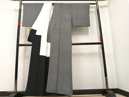 平和屋着物●江戸小紋　鮫小紋柄　黒地　正絹　逸品　AABA6413ph