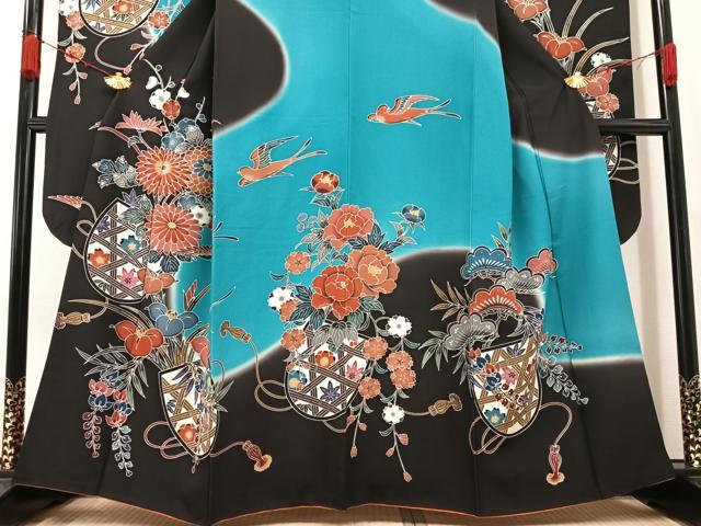 平和屋着物●紅型　振袖　花鳥文　暈し染め　正絹　逸品　AABA6415ph