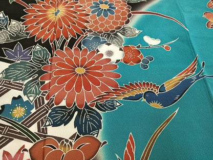 平和屋着物●紅型　振袖　花鳥文　暈し染め　正絹　逸品　AABA6415ph