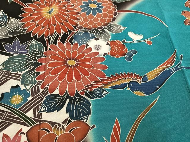 平和屋着物●紅型　振袖　花鳥文　暈し染め　正絹　逸品　AABA6415ph