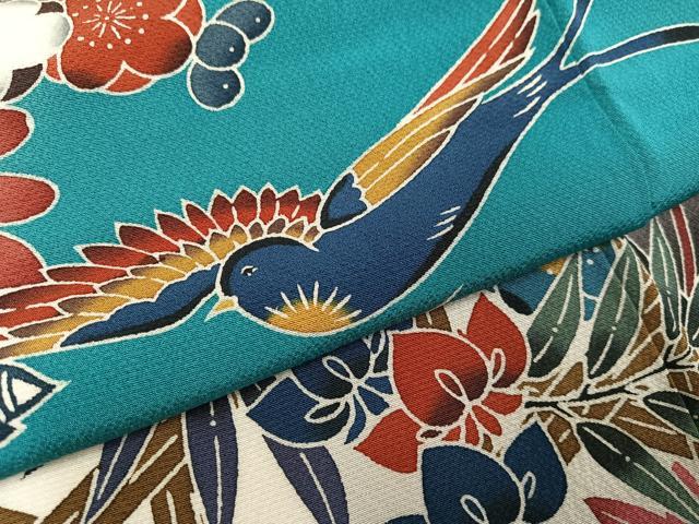 平和屋着物●紅型　振袖　花鳥文　暈し染め　正絹　逸品　AABA6415ph