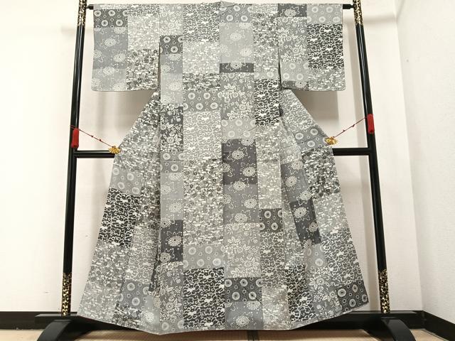 平和屋着物●上質な小紋 紬地 型染め 花唐草文 正絹 逸品 AABA6420ph