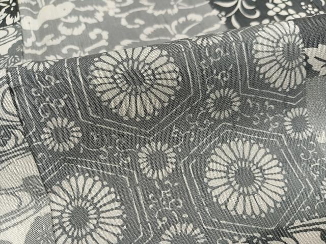 平和屋着物●上質な小紋 紬地 型染め 花唐草文 正絹 逸品 AABA6420ph