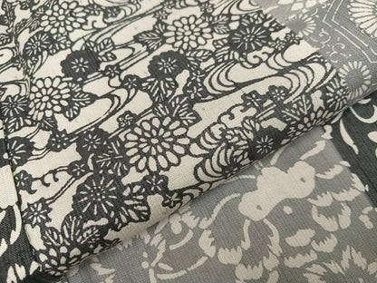 平和屋着物●上質な小紋 紬地 型染め 花唐草文 正絹 逸品 AABA6420ph