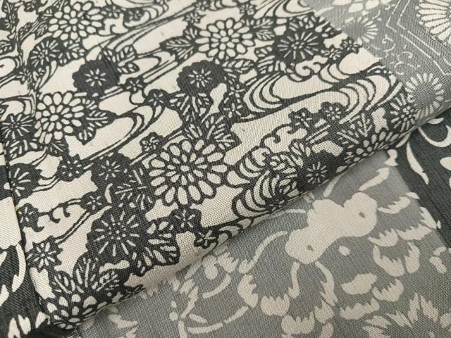 平和屋着物●上質な小紋 紬地 型染め 花唐草文 正絹 逸品 AABA6420ph